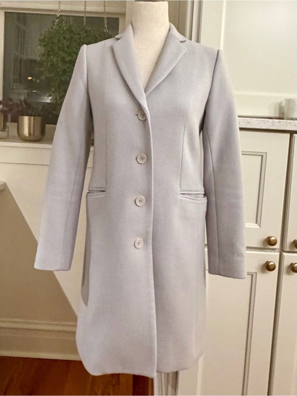 Theory P Light Lilac Gray Single-Breasted Wool Trench Coat